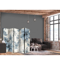 Biombo - Turquoise Flowers in Retro Vibe Floral Ornaments