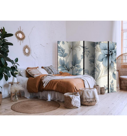 Biombo - Turquoise Flowers in Retro Vibe Floral Ornaments