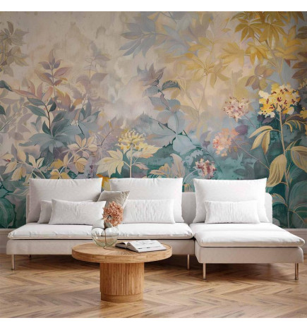 Foto tapete - Tapestry Pattern with a Meadow and Flowers Kilim with a Spring Motif
