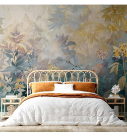 Fototapeta - Tapestry Pattern with a Meadow and Flowers Kilim with a Spring Motif