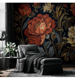Fotobehang - Tapestry Large Flowers Retro Floral Motif in Kilim Style