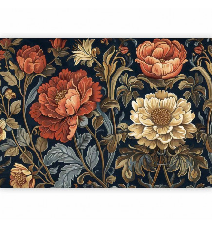 Fototapeet - Tapestry Large Flowers Retro Floral Motif in Kilim Style