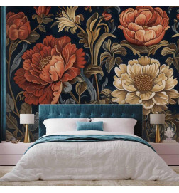 Mural de parede - Tapestry Large Flowers Retro Floral Motif in Kilim Style