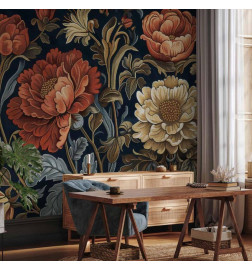 Mural de parede - Tapestry Large Flowers Retro Floral Motif in Kilim Style