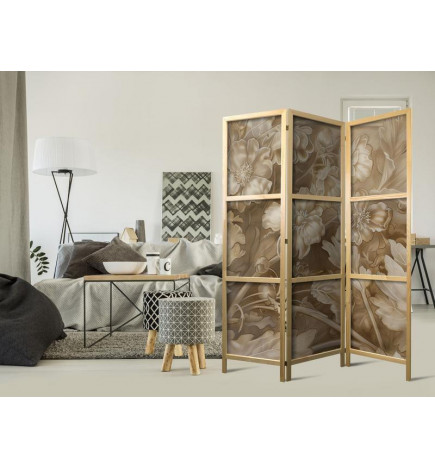 Paravento giapponese - Carved Baroque Ornaments - Rich Composition in Sepia Colors