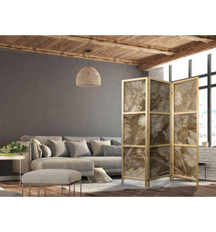 Japanese Room Divider - Carved Baroque Ornaments - Rich Composition in Sepia Colors