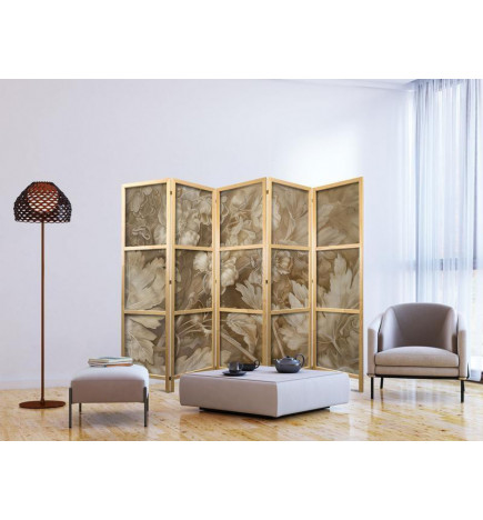 Paravan japonez - Carved Baroque Ornaments - Rich Composition in Sepia Colors