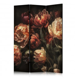 Room Divider - Magnificent Tulips - Bouquet of Flowers in Red and White on a Black Background