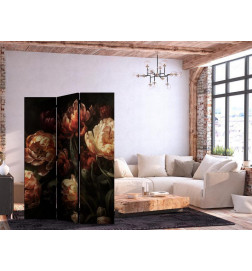 Biombo - Magnificent Tulips - Bouquet of Flowers in Red and White on a Black Background