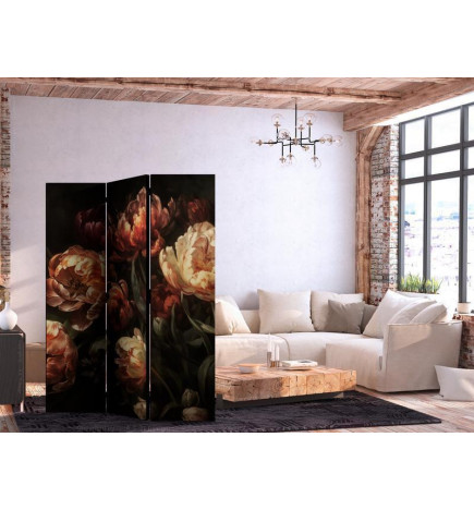 Paravento - Magnificent Tulips - Bouquet of Flowers in Red and White on a Black Background