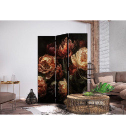 Paravento - Magnificent Tulips - Bouquet of Flowers in Red and White on a Black Background