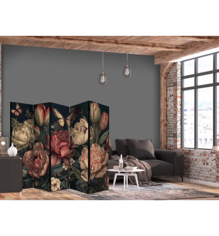 Paravento - Floral Illustration - Magnificent Flower Buds on a Turquoise Background