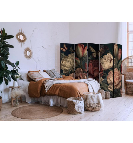 Paravent - Floral Illustration - Magnificent Flower Buds on a Turquoise Background