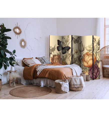 Španska stena - Tulips in Cream - Illustration of Flowers and Butterflies on a Light Background