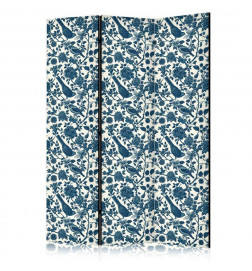 Biombo - Rose Vines - Monochromatic Blue Birds Resting Among Roses