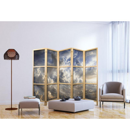 Japanese Room Divider - Golden Reflections on Clouds Foretelling Dusk