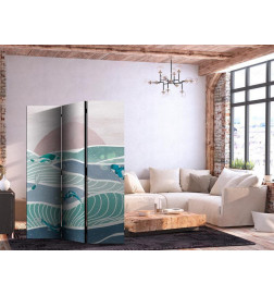 Sermi - Picturesque Landscape With Fish - Sunset And Koi Fish in Shades of Turquoise And Blue Floating Above The Water