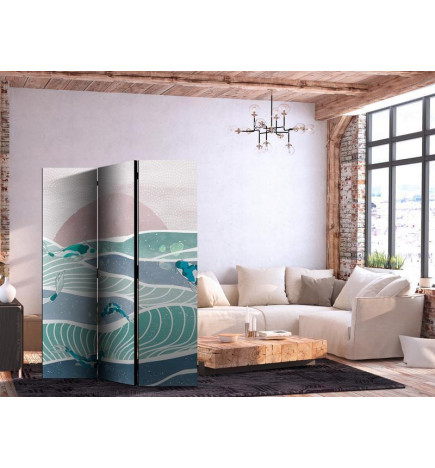 Sermi - Picturesque Landscape With Fish - Sunset And Koi Fish in Shades of Turquoise And Blue Floating Above The Water