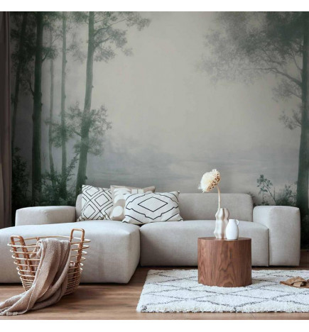 Fototapetti - Retro Landscape - Grove Trees and Pond in Patinated Shades of Green
