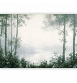 Wall Mural - Retro Landscape - Grove Trees and Pond in Patinated Shades of Green
