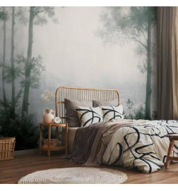 Fototapeet - Retro Landscape - Grove Trees and Pond in Patinated Shades of Green