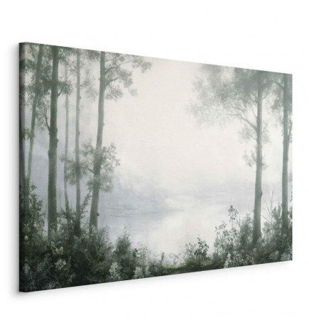 Quadro - Retro Landscape Grove Trees and Pond in Patinated Shades of Green