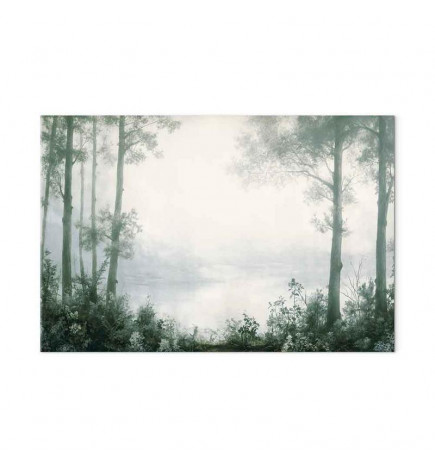 Quadro - Retro Landscape Grove Trees and Pond in Patinated Shades of Green