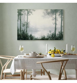 Seinapilt - Retro Landscape Grove Trees and Pond in Patinated Shades of Green