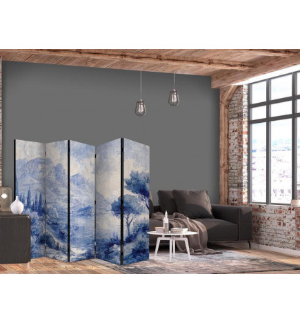 Paravento - Italian Landscape - Lake Como Painted in Shades of Blue