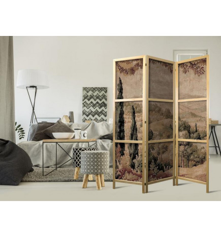 Japanese Room Divider - Landscape with Cypresses - Old Tapestry with Mediterranean Vegetation