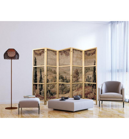 Japans kamerscherm - Landscape with Cypresses - Old Tapestry with Mediterranean Vegetation