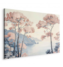 Slika - Landscape with the Ocean Cliffs and Trees in Delicate Pink Shades
