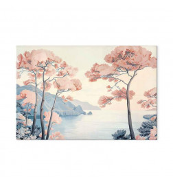 Cuadro - Landscape with the Ocean Cliffs and Trees in Delicate Pink Shades