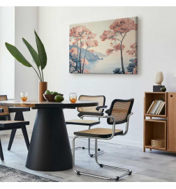 Quadro - Landscape with the Ocean Cliffs and Trees in Delicate Pink Shades