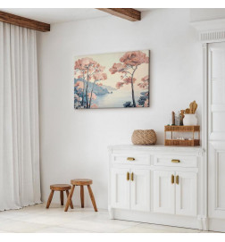 Tablou - Landscape with the Ocean Cliffs and Trees in Delicate Pink Shades