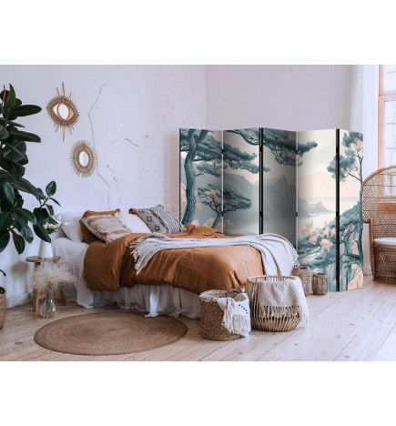 Aizslietnis - Mountainous Coast with Trees and Rocks - in Light Pastel Blues