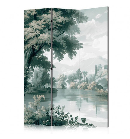 Paravent - View of the Park and Lake - Retro Vintage Landscape in Greens
