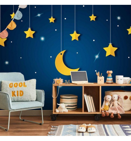 Wall Mural - Skyline - night sky landscape with stars and moon for children