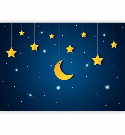 Fototapeet - Skyline - night sky landscape with stars and moon for children