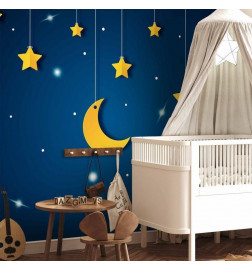 Fototapeta - Skyline - night sky landscape with stars and moon for children