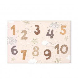 Quadro - Jumping Numbers - Numbers in a Subdued Beige-Brown Hue Among Snowflakes Stars and Clouds