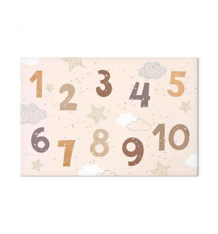 Tableau - Jumping Numbers - Numbers in a Subdued Beige-Brown Hue Among Snowflakes Stars and Clouds