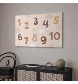 Tablou - Jumping Numbers - Numbers in a Subdued Beige-Brown Hue Among Snowflakes Stars and Clouds