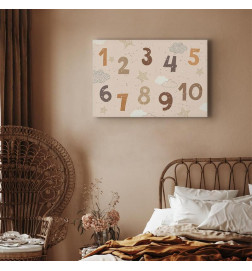 Glezna - Jumping Numbers - Numbers in a Subdued Beige-Brown Hue Among Snowflakes Stars and Clouds