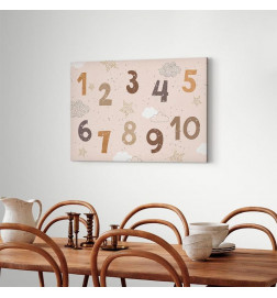 Quadro - Jumping Numbers - Numbers in a Subdued Beige-Brown Hue Among Snowflakes Stars and Clouds