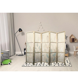 Japanese Room Divider - Morning in the Meadow - Various pastel plants on a beige background