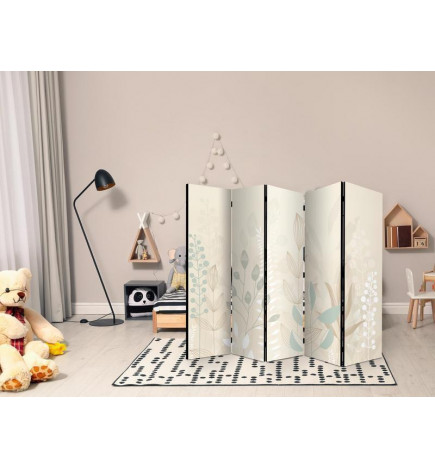 Room Divider - Morning in the Meadow - Various Pastel Plants on a Beige Background