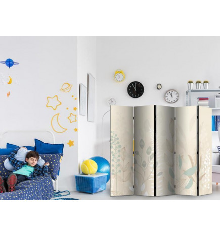 Biombo - Morning in the Meadow - Various Pastel Plants on a Beige Background