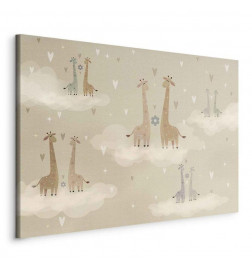 Quadro - Love - Colorful Giraffes Floating on Clouds Among Hearts and Stars