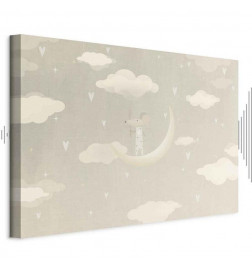 Leinwandbild - Little Conqueror - A Mouse in Heart Pajamas on the Moon Among Clouds